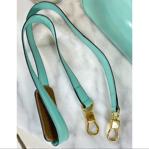 Moschino Couture Tiffany Blue Patent Leather Bowler Bag w/ Crossbody Strap - Picture 14 of 15